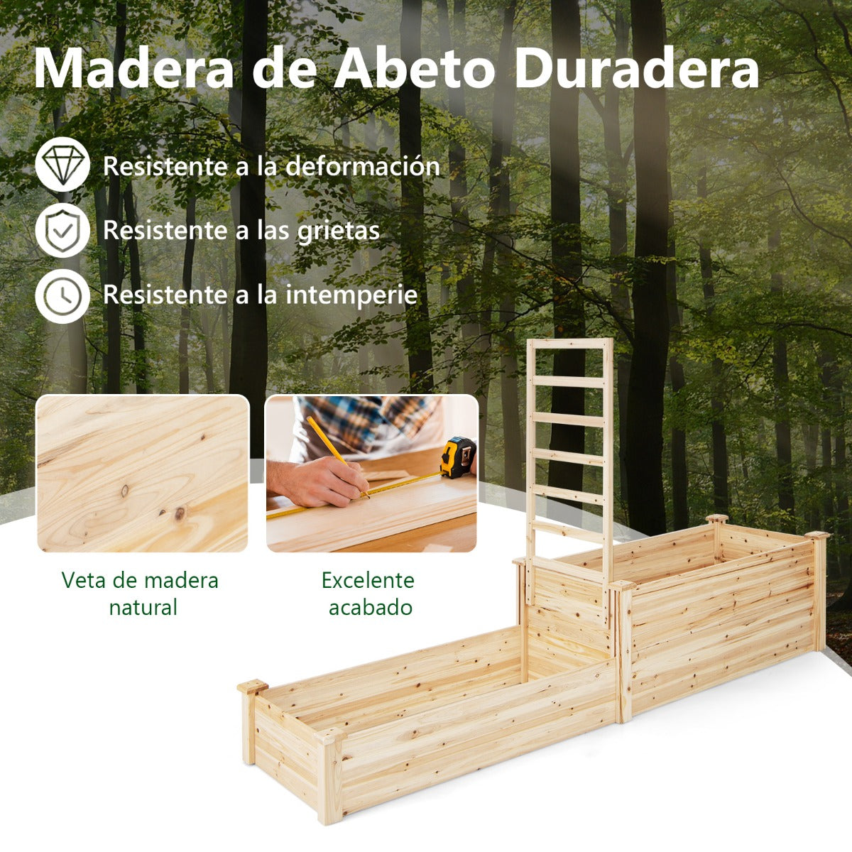Cama Elevada de Jardín de 2 Niveles con Enrejado Fondo Abierto Cultivo de Flores Cantero Rectangular para Patio 223 x 64 x 134 cm Natural