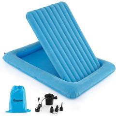 Cama de Viaje Inflable para Niños Colchón Portátil con Bomba Eléctrica Material Amigable para Niños Cama Hinchable de Doble Cara Azul