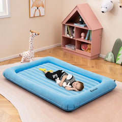 Cama de Viaje Inflable para Niños Colchón Portátil con Bomba Eléctrica Material Amigable para Niños Cama Hinchable de Doble Cara Azul
