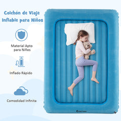 Cama de Viaje Inflable para Niños Colchón Portátil con Bomba Eléctrica Material Amigable para Niños Cama Hinchable de Doble Cara Azul