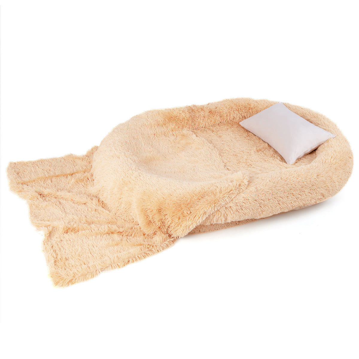 Cama para Siesta Lavable y Esponjosa de Piel Sintética Se Adapta Mascotas y Personas Adultos con Manta Almohada 171 x 115 x 25 cm Marrón