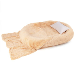 Cama para Siesta Lavable y Esponjosa de Piel Sintética Se Adapta Mascotas y Personas Adultos con Manta Almohada 171 x 115 x 25 cm Marrón