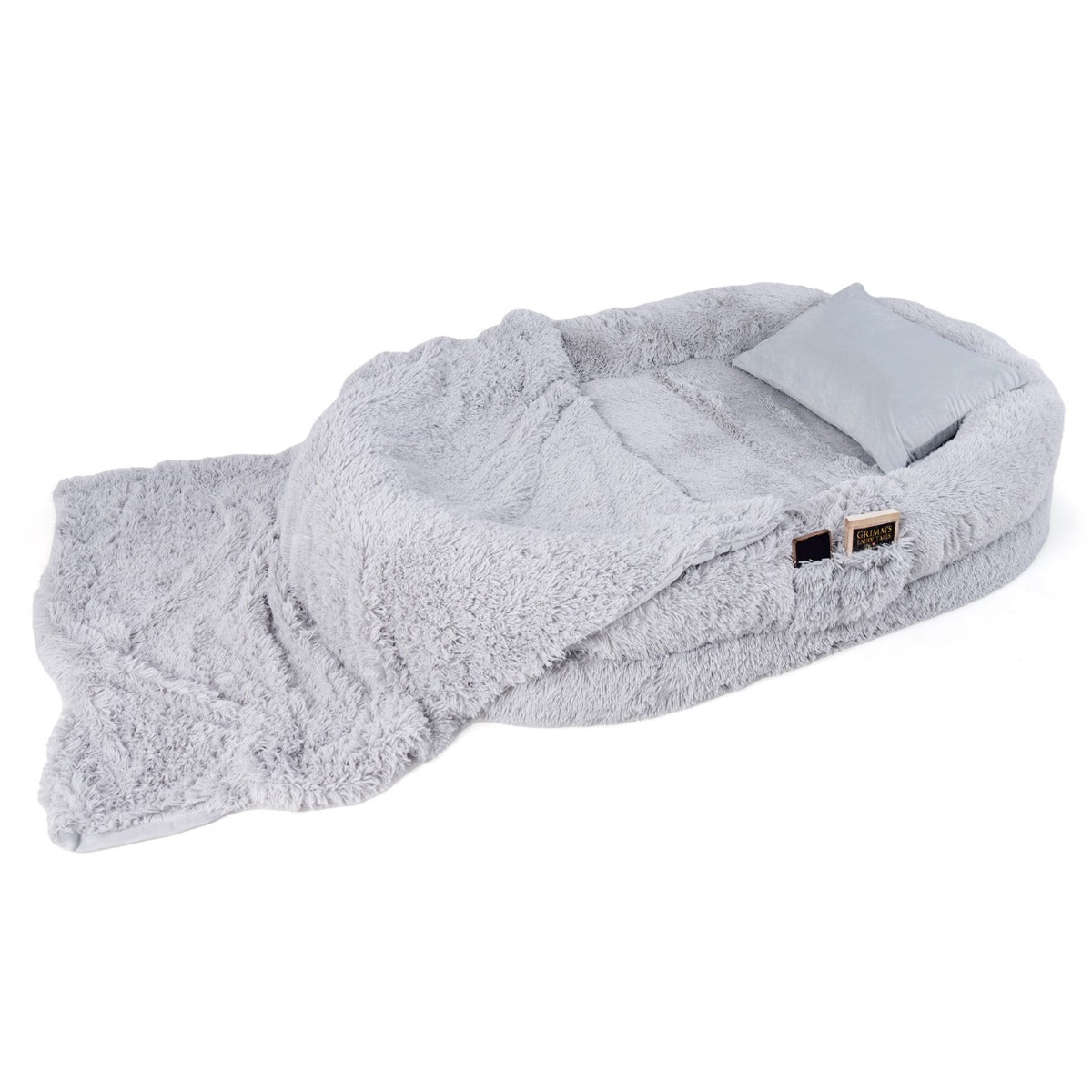 Cama para Siesta Lavable y Esponjosa de Piel Sintética Se Adapta Mascotas y Personas Adultos con Manta Almohada 171 x 115 x 25 cm Gris