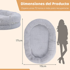 Cama para Siesta Lavable y Esponjosa de Piel Sintética Se Adapta Mascotas y Personas Adultos con Manta Almohada 171 x 115 x 25 cm Gris