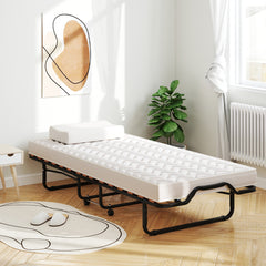 Cama Plegable 80 x 200 cm con Ruedas y Colchón de Espuma Viscoelástica & Fibra Hipoalergénica Cama para Huéspedes Compacta Portátil