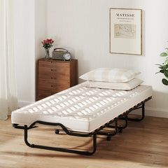 Cama Plegable 80 x 200 cm con Ruedas y Colchón de Espuma Viscoelástica & Fibra Hipoalergénica Cama para Huéspedes Compacta Portátil