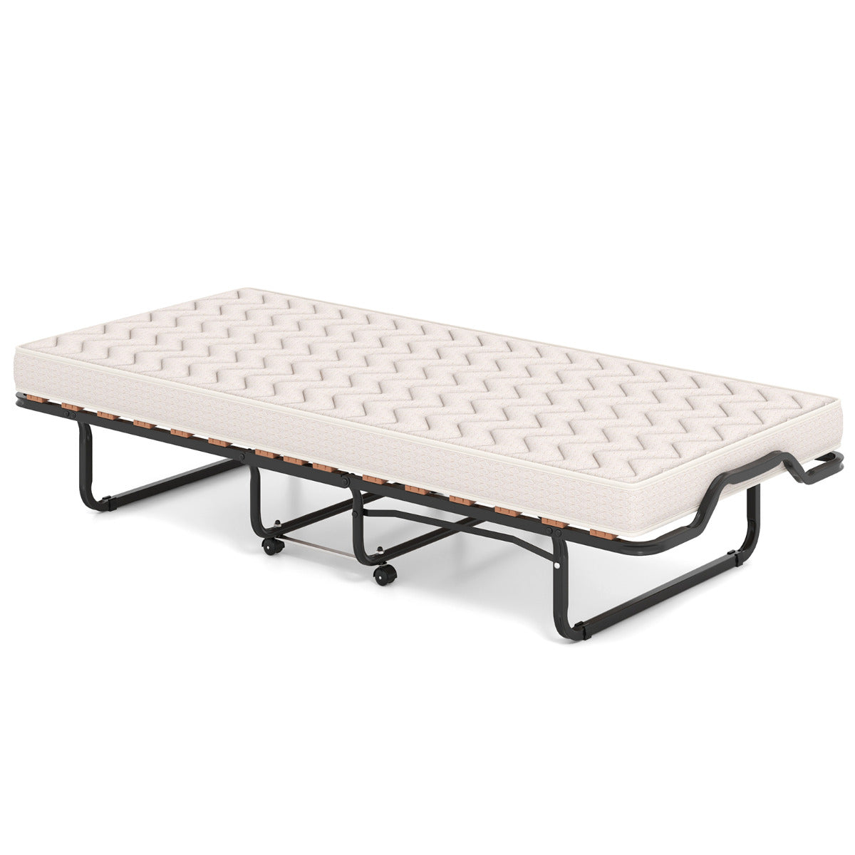 Cama Plegable 80 x 200 cm con Ruedas y Colchón de Espuma Viscoelástica & Fibra Hipoalergénica Cama para Huéspedes Compacta Portátil