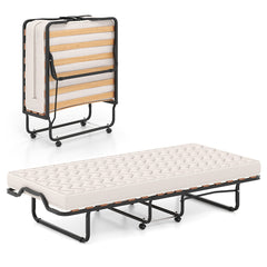 Cama Plegable 90 x 200 cm con Ruedas y Colchón de Espuma Viscoelástica & Fibra Hipoalergénica Cama para Huéspedes Compacta Portátil