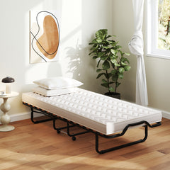 Cama Plegable 90 x 200 cm con Ruedas y Colchón de Espuma Viscoelástica & Fibra Hipoalergénica Cama para Huéspedes Compacta Portátil
