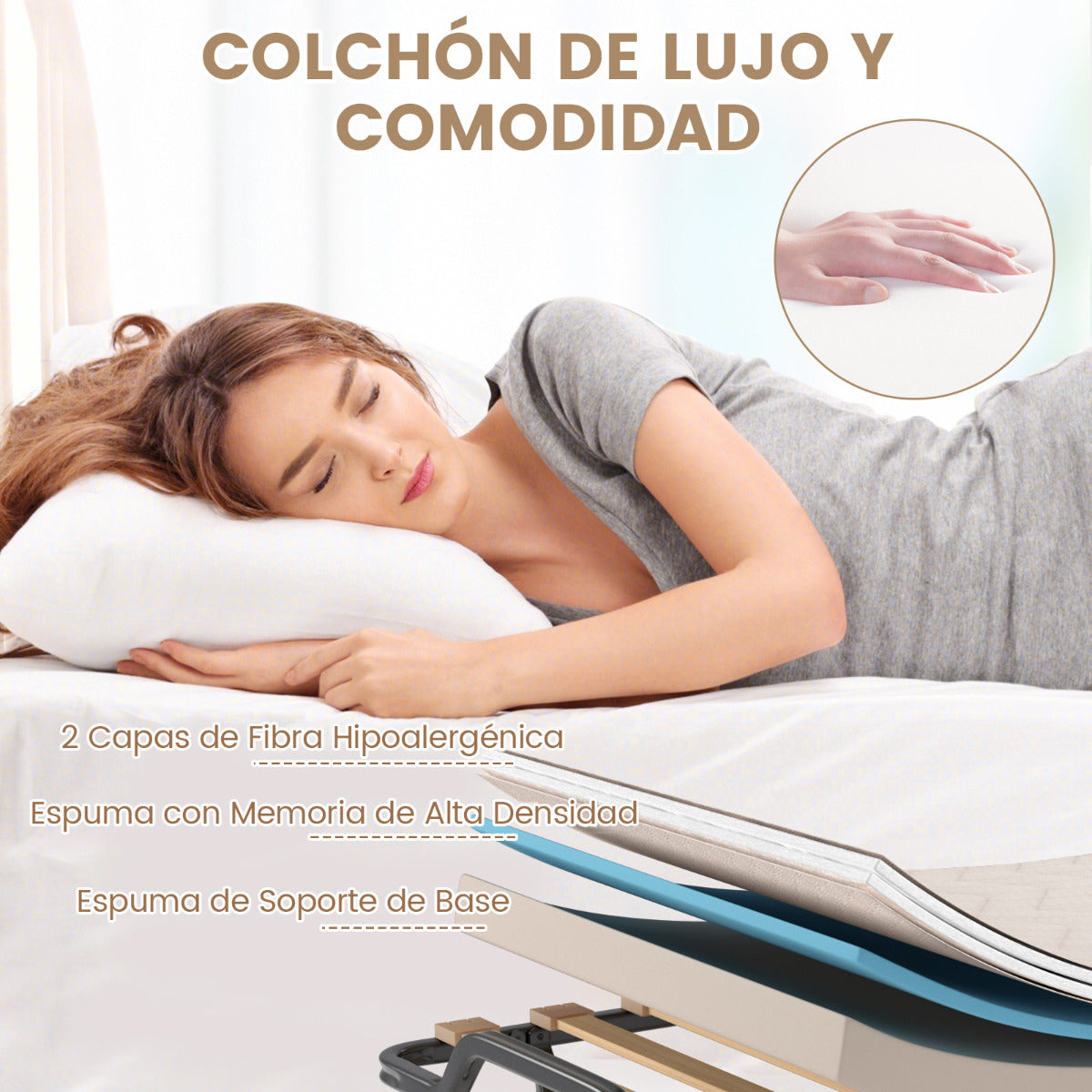 Cama Plegable 90 x 200 cm con Ruedas y Colchón de Espuma Viscoelástica & Fibra Hipoalergénica Cama para Huéspedes Compacta Portátil