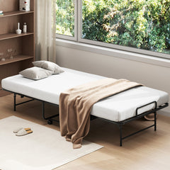 Cama Portátil Plegable con Colchón Estructura Metálica Ruedas Bloqueables 194 x 90 x 40cm Blanco