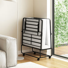 Cama Portátil Plegable con Colchón Estructura Metálica Ruedas Bloqueables 194 x 90 x 40cm Blanco