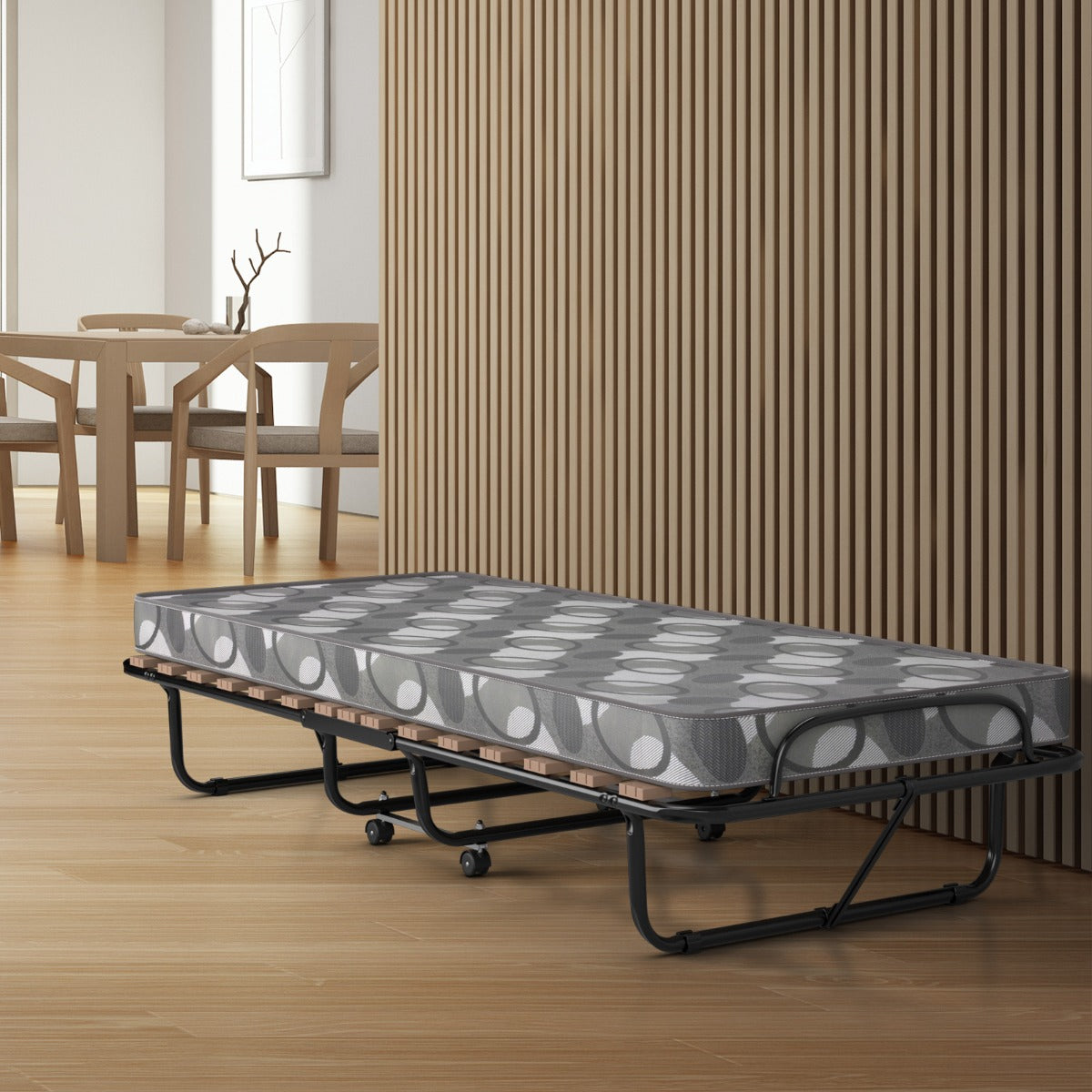 Cama Plegable con Colchón Cama para Huéspedes Portátil con Ruedas en Espuma de Memoria Estructura en Acero 190 x 80 x 33 cm-Gris