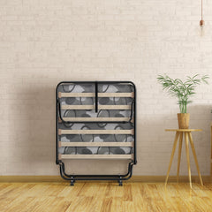 Cama Plegable con Colchón Cama para Huéspedes Portátil con Ruedas en Espuma de Memoria Estructura en Acero 190 x 80 x 33 cm-Gris