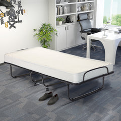 Cama Plegable con Colchón Espuma de Memoria Marco Metálico 4 Ruedas Cama Portátil Individual para Oficina