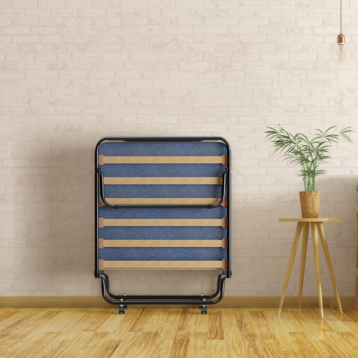 Cama Plegable con Colchón Cama para Huéspedes Portátil con Ruedas en Espuma de Memoria Estructura en Acero 190 x 80 x 33 cm Azul