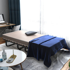 Cama Plegable con Colchón de Espuma Memoria Ruedas Marco Metálico Cama Portátil para Invitados Oficina 200 x 80 x 40 cm Beige
