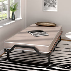 Cama Plegable con Colchón de Espuma Memoria Ruedas Marco Metálico Cama Portátil para Invitados Oficina 200 x 80 x 40 cm Beige