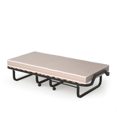 Cama Plegable con Colchón de Espuma Memoria Ruedas Marco Metálico Cama Portátil para Invitados Oficina 200 x 80 x 40 cm Beige