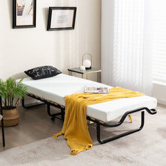 Cama Plegable con Colchón de Espuma y 2 Ruedas con Freno cama de invitados desmontable 199 x 78 x 37 cm Blanco y Negro