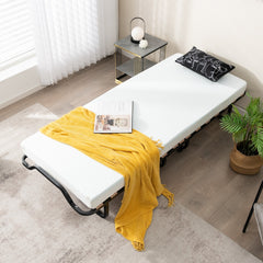 Cama Plegable con Colchón de Espuma y 2 Ruedas con Freno cama de invitados desmontable 199 x 78 x 37 cm Blanco y Negro