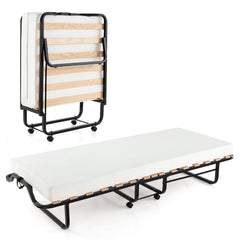 Cama Plegable con Colchón de Espuma y 2 Ruedas con Freno cama de invitados desmontable 199 x 78 x 37 cm Blanco y Negro