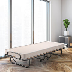Cama Plegable Individual con Colchón de Espuma Viscoelástica Marco Metálico Cama Portátil para Invitado Camping Oficina 80 x 190 x 39 cm Beige