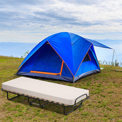 Cama Plegable Individual con Colchón de Espuma Viscoelástica Marco Metálico Cama Portátil para Invitado Camping Oficina 80 x 190 x 39 cm Beige