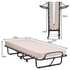 Cama Plegable Individual con Colchón de Espuma Viscoelástica Marco Metálico Cama Portátil para Invitado Camping Oficina 80 x 190 x 39 cm Beige