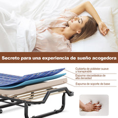 Cama Plegable con Colchón de Espuma Memoria Ruedas Marco Metálico Cama Portátil para Invitados Oficina 200 x 80 x 40 cm Azul