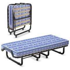 Cama Plegable con Colchón de Espuma Memoria Ruedas Marco Metálico Cama Portátil para Invitados Oficina 200 x 80 x 40 cm Azul