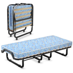 Cama Plegable Individual con Colchón en Espuma de Memoria Estructura Metálica Portátil con Ruedas para Casa Oficina 90 x 200 x 41 cm