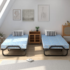 Cama Plegable Individual con Colchón en Espuma de Memoria Estructura Metálica Portátil con Ruedas para Casa Oficina 90 x 200 x 41 cm