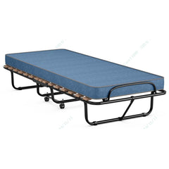 Cama Plegable con Colchón Cama para Huéspedes Portátil con Ruedas en Espuma de Memoria Estructura en Acero 190 x 80 x 33 cm Azul