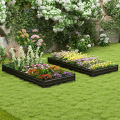 Cantero de Jardín Elevada Jardinera de Metal para Vegetales con Soporte Reforzado Base Abierta Fácil Montaje 240 x 120 x 30 cm Café