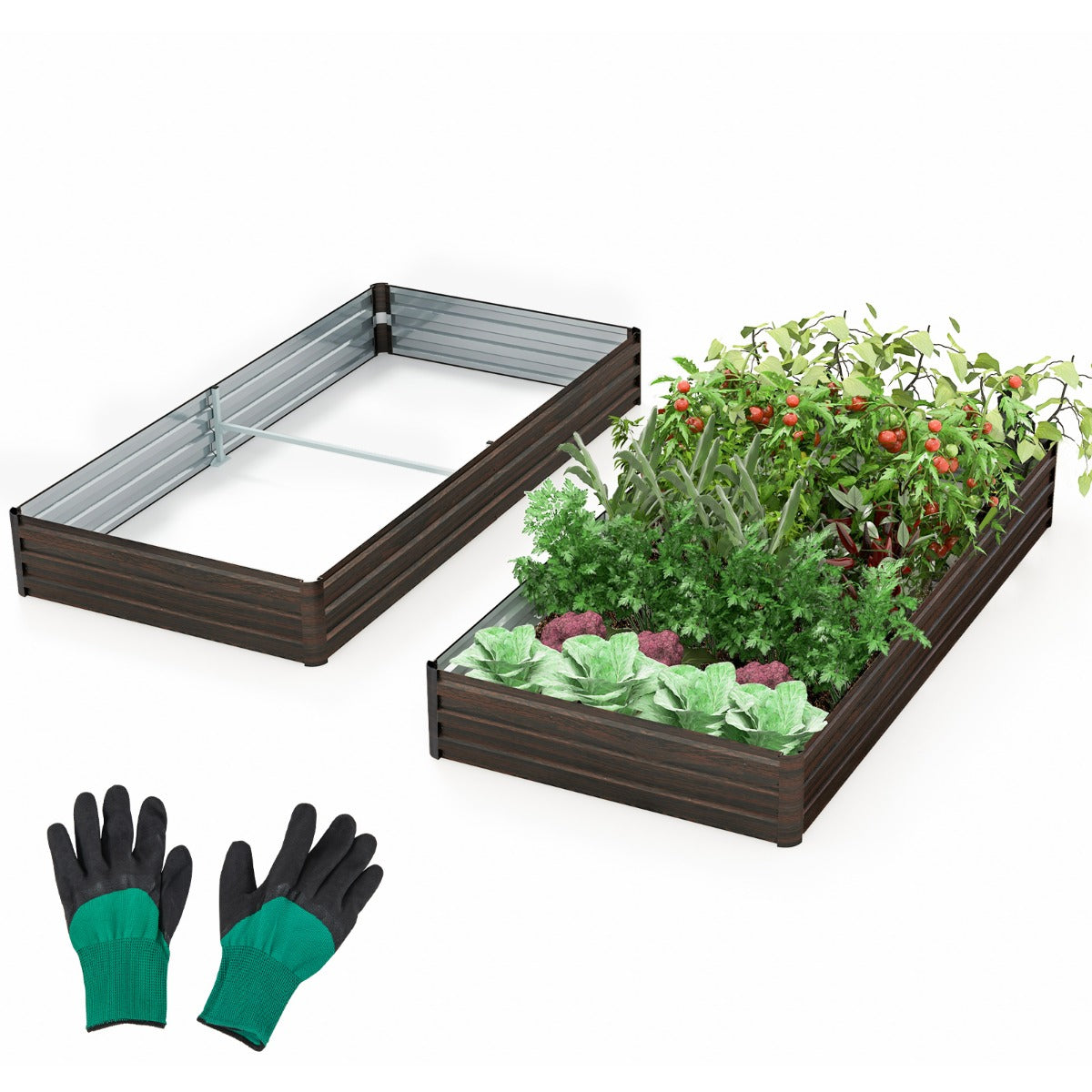 Cantero de Jardín Elevada Jardinera de Metal para Vegetales con Soporte Reforzado Base Abierta Fácil Montaje 240 x 120 x 30 cm Café