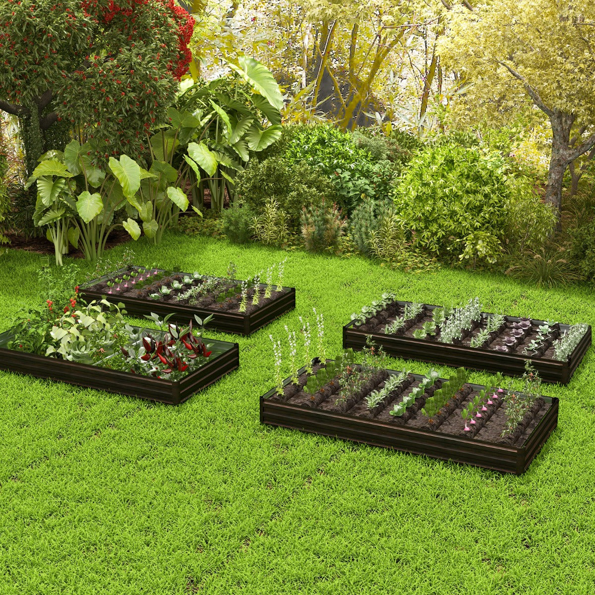 Cantero de Jardín Elevada Jardinera de Metal para Vegetales con Soporte Reforzado Base Abierta Fácil Montaje 240 x 120 x 30 cm Café