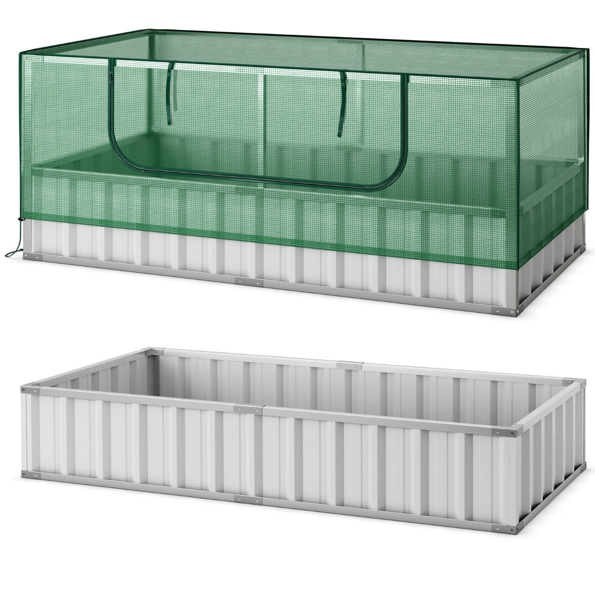 Cama de Jardín Elevada Galvanizada con Cubierta de Invernadero Puerta Enrollable 8 Etiquetas en T y Par de Guantes 174 x 90 x 71 cm