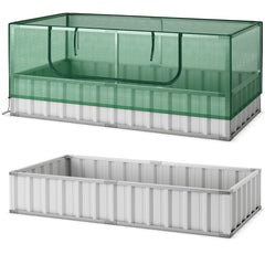 Cama de Jardín Elevada Galvanizada con Cubierta de Invernadero Puerta Enrollable 8 Etiquetas en T y Par de Guantes 174 x 90 x 71 cm