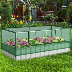Cama de Jardín Elevada Galvanizada con Cubierta de Invernadero Puerta Enrollable 8 Etiquetas en T y Par de Guantes 174 x 90 x 71 cm