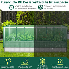 Cama de Jardín Elevada Galvanizada con Cubierta de Invernadero Puerta Enrollable 8 Etiquetas en T y Par de Guantes 174 x 90 x 71 cm
