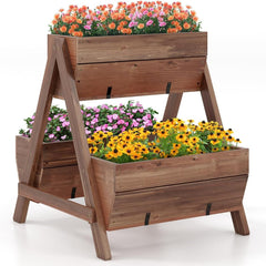 Cantero Vertical Elevada con 3 Cajas de Madera Agujeros de Drenaje Macetero Independiente para Patio Jardín Balcón 66 x 73 x 73 cm Marrón
