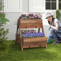 Cantero Vertical Elevada con 3 Cajas de Madera Agujeros de Drenaje Macetero Independiente para Patio Jardín Balcón 66 x 73 x 73 cm Marrón