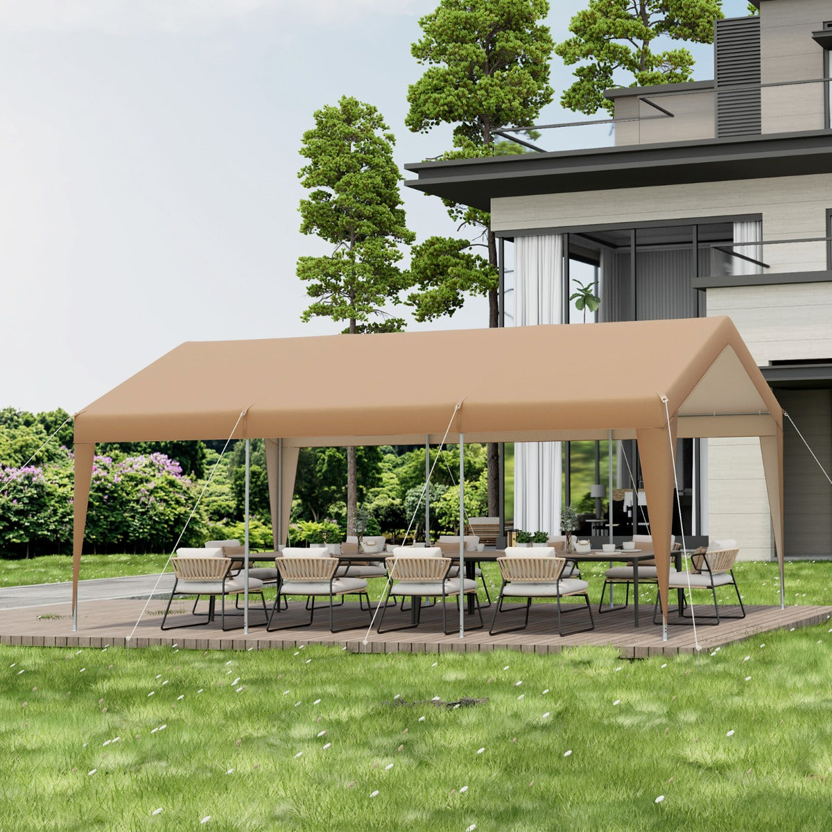 Carpa de Garaje Portátil Resistente con Estructura de Metal para Exteriores 301 x 600 x 285 cm Amarillo