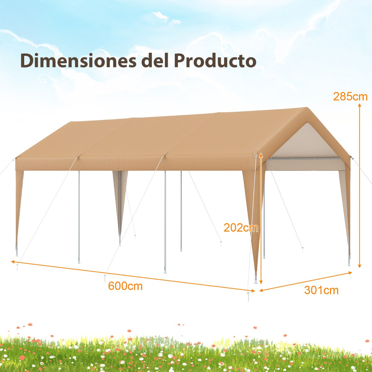 Carpa de Garaje Portátil Resistente con Estructura de Metal para Exteriores 301 x 600 x 285 cm Amarillo