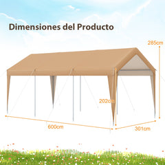Carpa de Garaje Portátil Resistente con Estructura de Metal para Exteriores 301 x 600 x 285 cm Amarillo