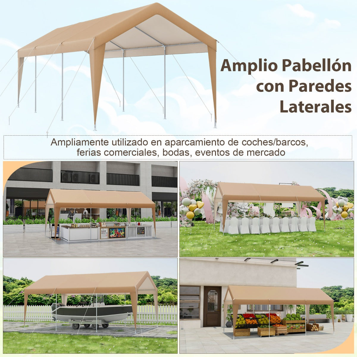 Carpa de Garaje Portátil Resistente con Estructura de Metal para Exteriores 301 x 600 x 285 cm Amarillo