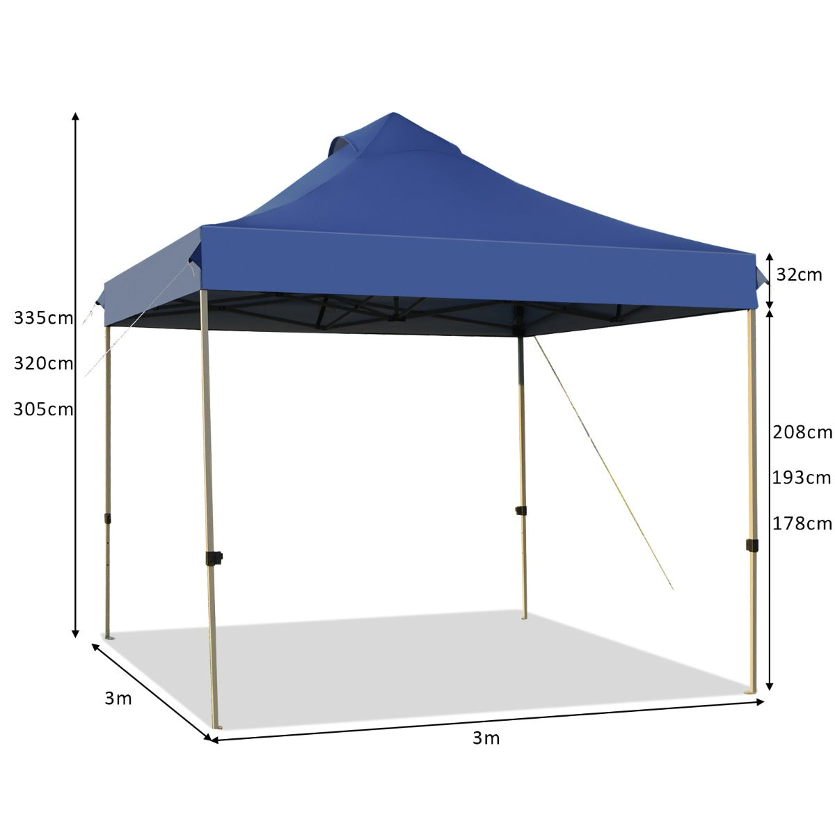 Carpa con Dosel Desplegable de 3 x 3 m Toldo Portátil Impermeable con Bolsa de Transporte Ruedas 3 Alturas Ajustables para Jardín Azul