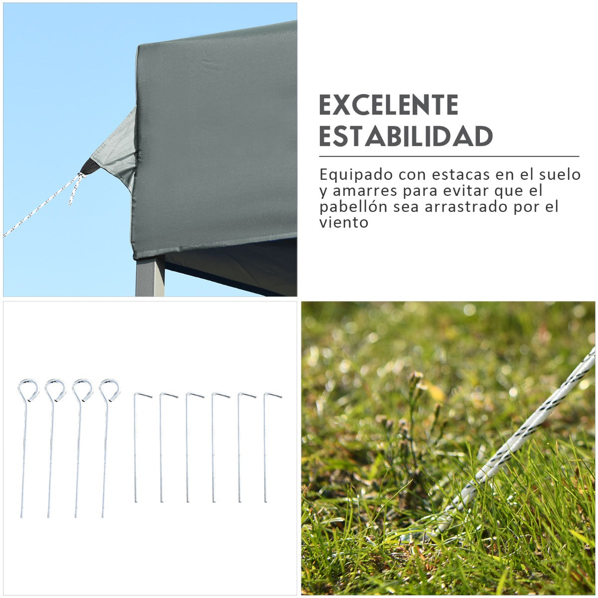 Carpa con Dosel Desplegable de 3 x 3 m Toldo Portátil Impermeable con Bolsa de Transporte Ruedas 3 Alturas Ajustables para Jardín Gris
