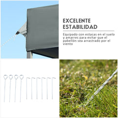 Carpa con Dosel Desplegable de 3 x 3 m Toldo Portátil Impermeable con Bolsa de Transporte Ruedas 3 Alturas Ajustables para Jardín Gris